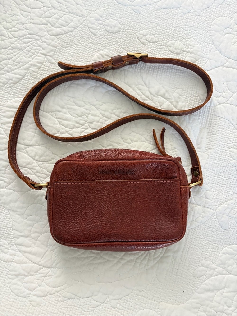 Portland Leather Chestnut Brown Crossbody Bag with Gold Hardware